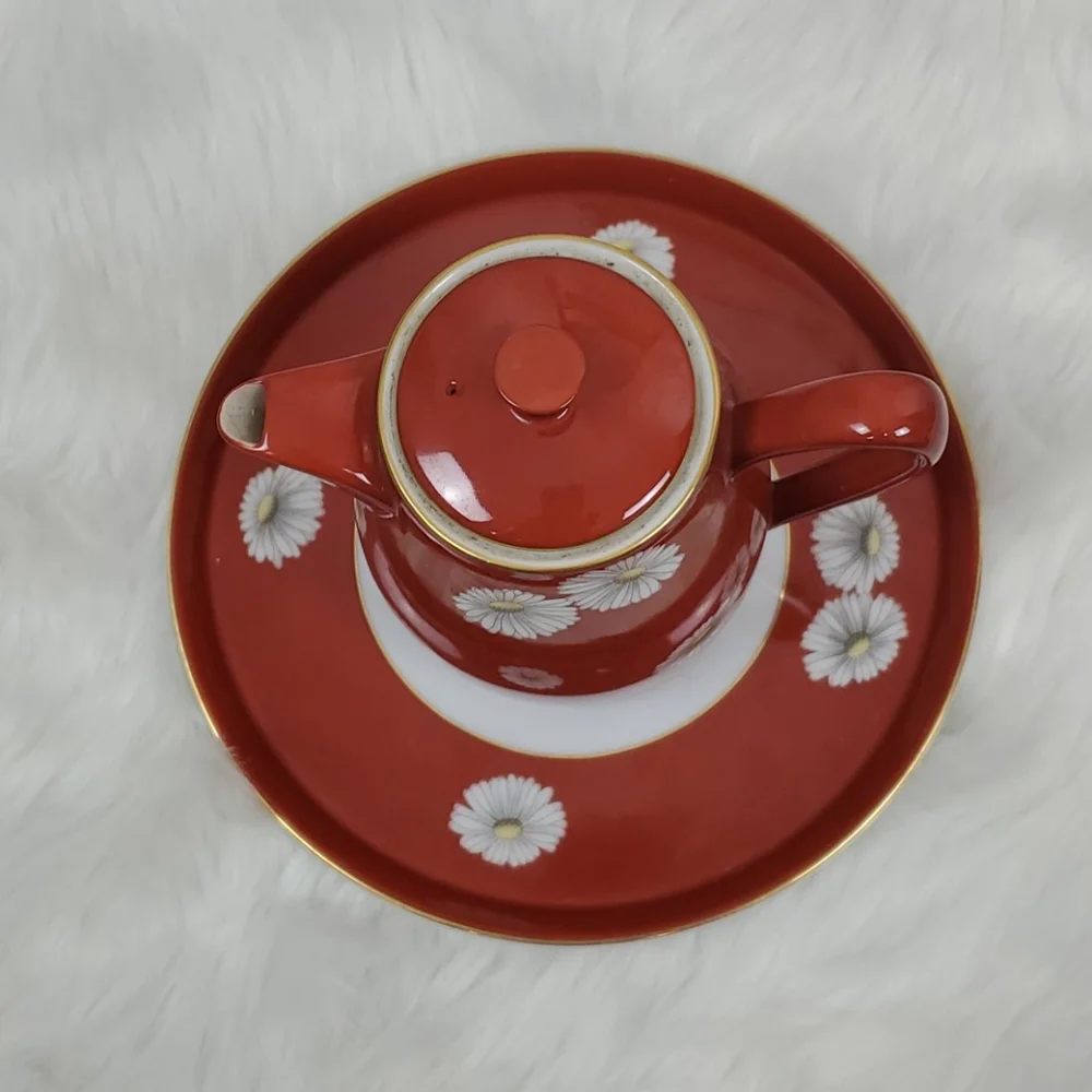 Rare Notitake Nippon Toki Kaisha Red Daisy Pottery Mid-Century Modern Vintage